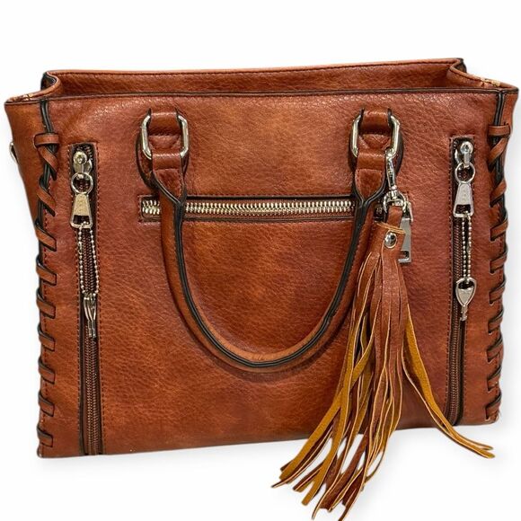 LADY CONCEAL Women’s Brown Concealed-Carry Leather Tote Bag - Picture 3 of 8